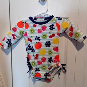 RuffleButts Baby Swim 3-6month Blue Fruits Like New